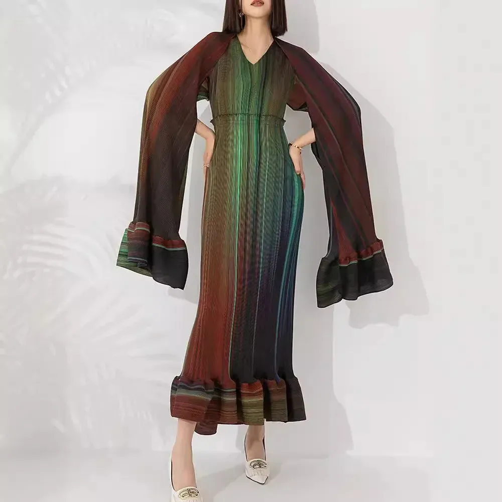 Women's Chic Pleated Sleeveless Midi Dress & Shawl Set