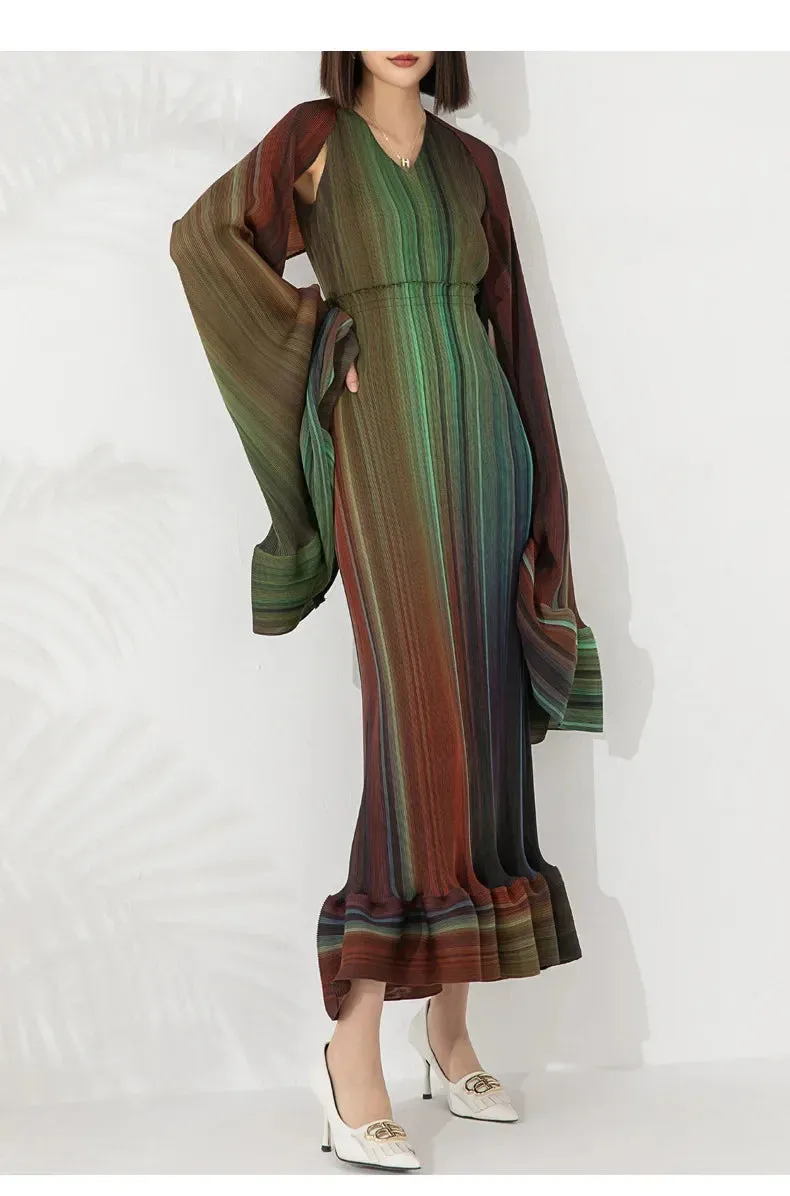 Women's Chic Pleated Sleeveless Midi Dress & Shawl Set