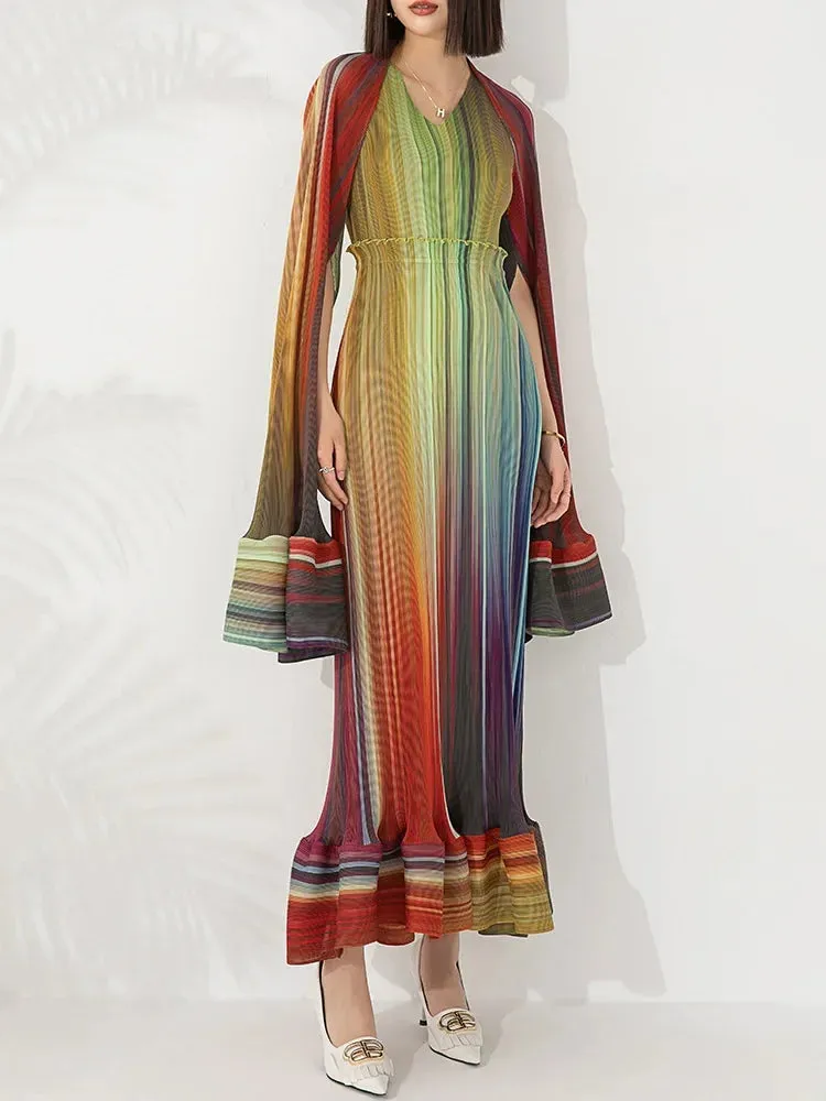 Women's Chic Pleated Sleeveless Midi Dress & Shawl Set