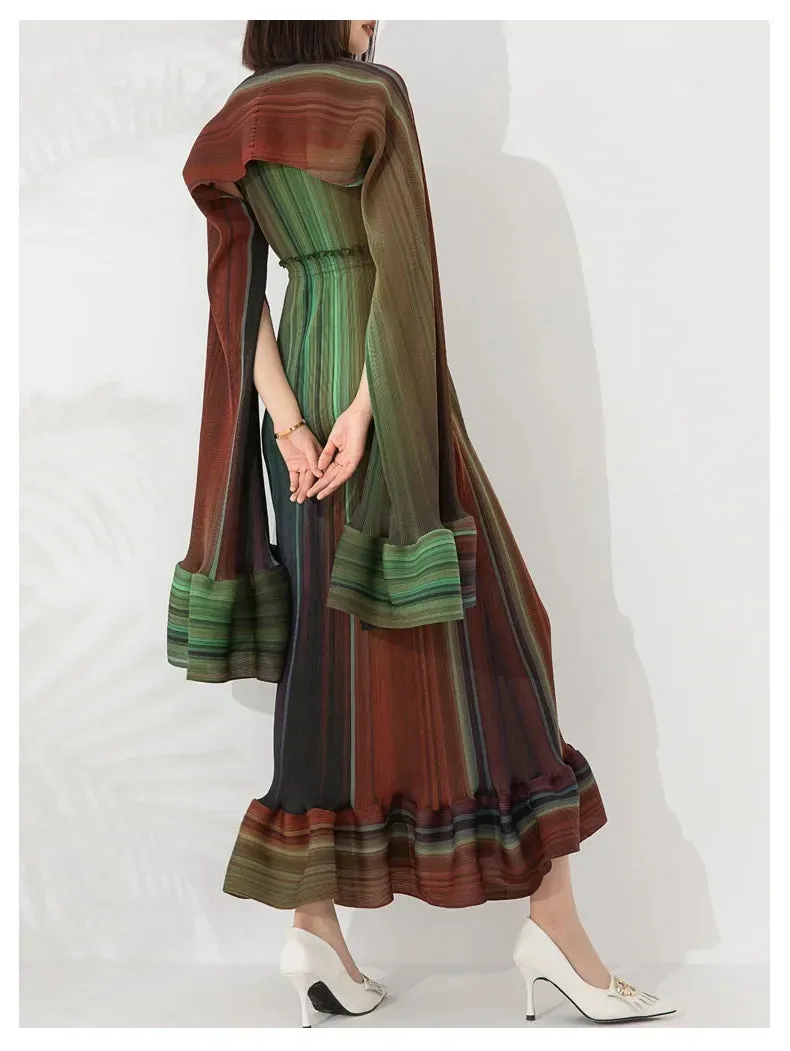 Women's Chic Pleated Sleeveless Midi Dress & Shawl Set