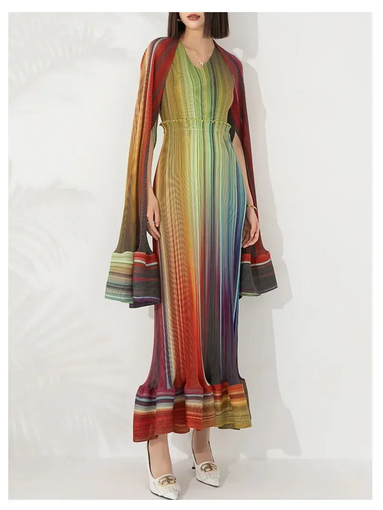 Women's Chic Pleated Sleeveless Midi Dress & Shawl Set